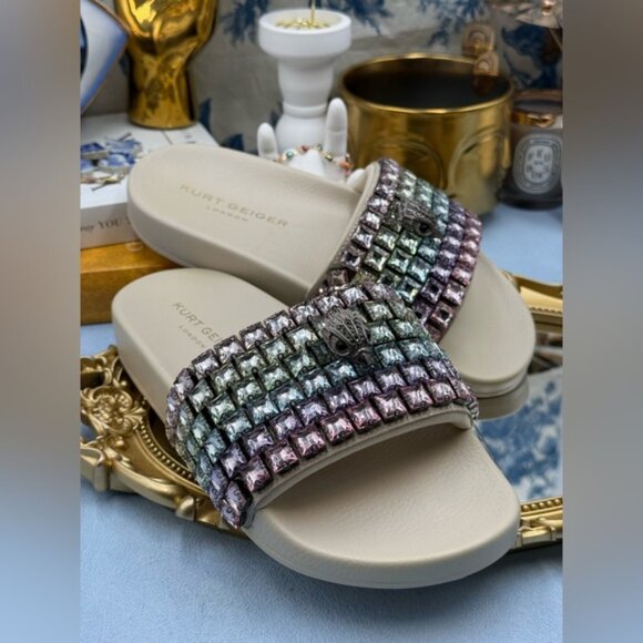 🆕 KURT GEIGER LONDON 🧿 NWOB Meena Eagle Jewel Sandal, Pastel Rainbow - Sz US 6 - Picture 12 of 16